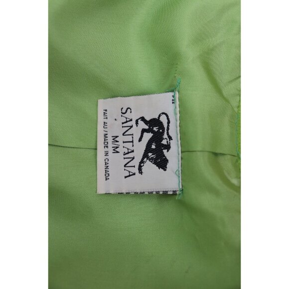 Vintage 80s SANTANA Lime Green Crop Jacket Oversized Collar Zip Front M - Picture 8 of 9